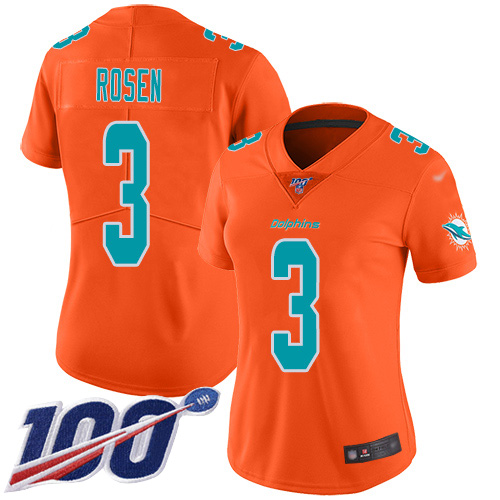 Nike Miami Dolphins 3 Josh Rosen Orange Women Stitched NFL Limited Inverted Legend 100th Season Jersey